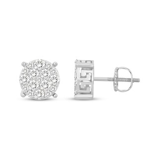 Men's Diamond Greek Key Stud Earrings 1/2 ct tw Round-cut 10K White Gold