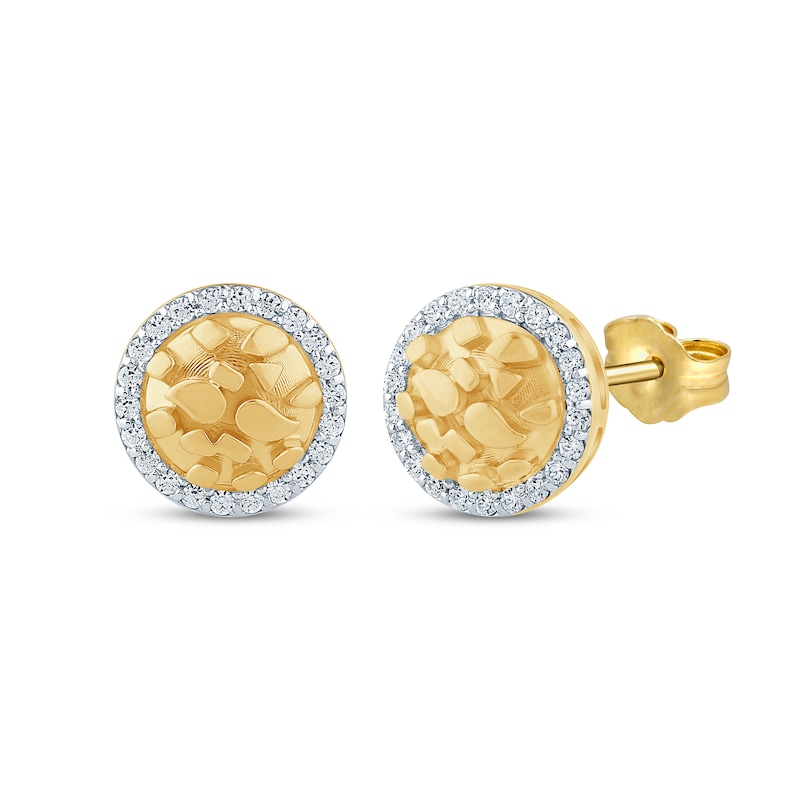 Main Image 1 of Men's Diamond Halo Nugget Circle Stud Earrings 1/4 ct tw 10K Yellow Gold