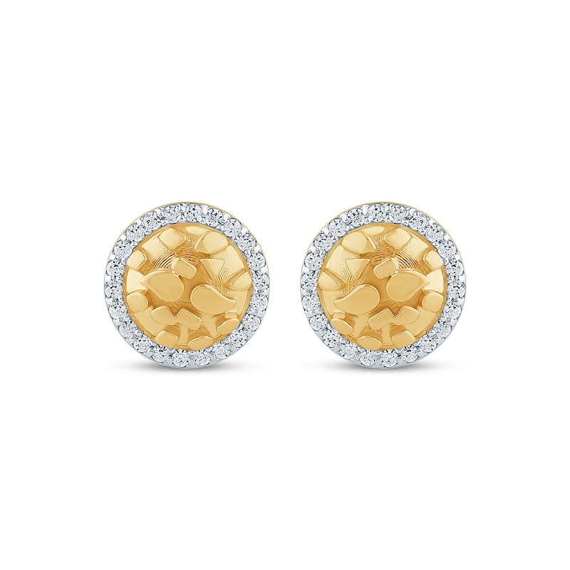 Main Image 2 of Men's Diamond Halo Nugget Circle Stud Earrings 1/4 ct tw 10K Yellow Gold