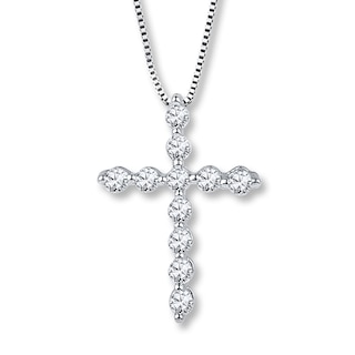 1.00ct Round Cut Diamond Cross Pendant Necklace Sterling Silver Finish For  Women