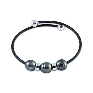 Tahitian Cultured Pearl Beaded Rubber Bracelet Sterling Silver 