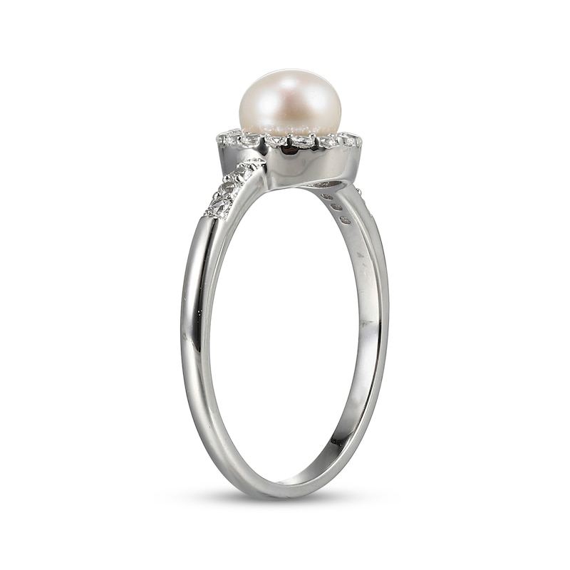 Main Image 2 of Cultured Pearl & White Lab-Created Sapphire Ring Sterling Silver