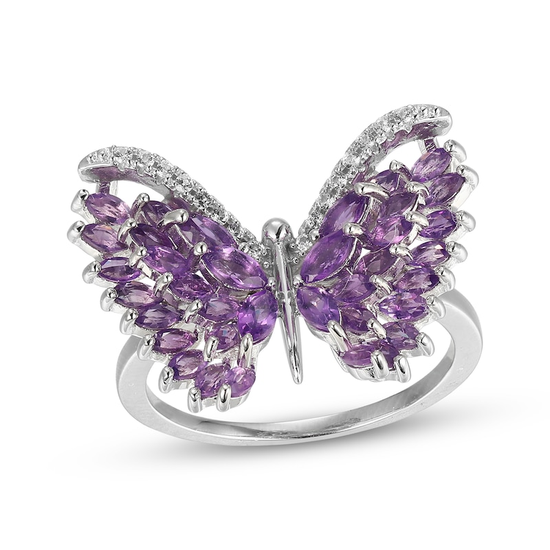 Main Image 1 of Marquise-Cut Amethyst & White Lab-Created Sapphire Butterfly Ring Sterling Silver