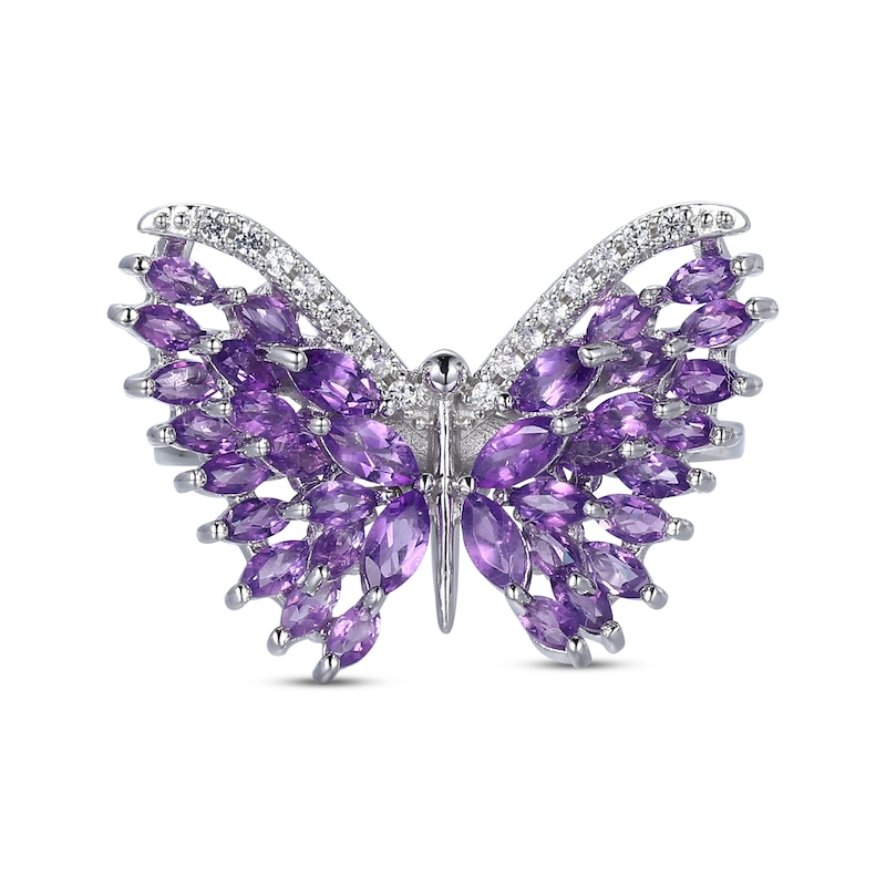 Main Image 3 of Marquise-Cut Amethyst & White Lab-Created Sapphire Butterfly Ring Sterling Silver