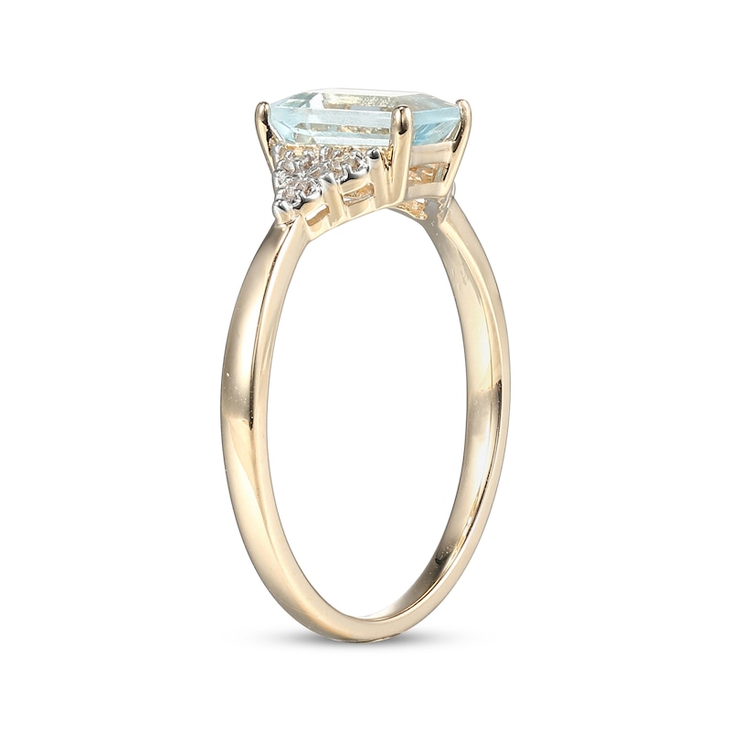 Main Image 2 of Emerald-Cut Aquamarine & Diamond Accent Ring 10K Yellow Gold