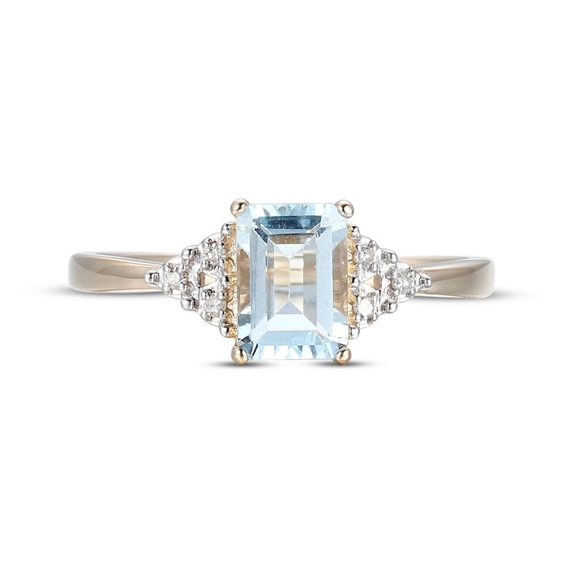 Main Image 3 of Emerald-Cut Aquamarine & Diamond Accent Ring 10K Yellow Gold