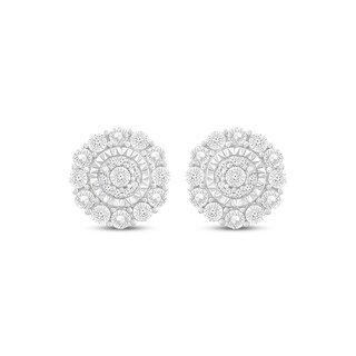 Multi-Diamond Circle Stud Earrings 1/10 ct tw Sterling Silver