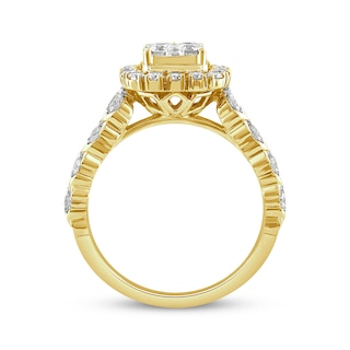 XO from KAY Round-Cut Multi-Diamond Center Cushion-Shaped Engagement Ring  1-1/5 ct tw 14K Yellow Gold | Kay Outlet