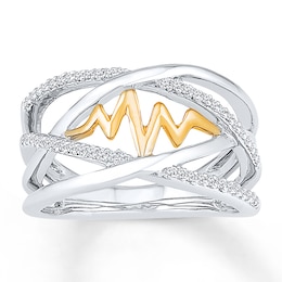 Heartbeat Ring 1/6 ct tw Diamonds Sterling Silver & 10K Yellow Gold