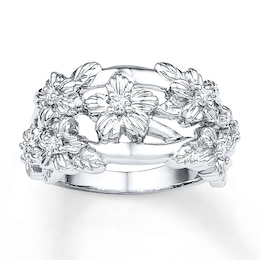 Flower Ring 1/6 ct tw Diamonds Sterling Silver
