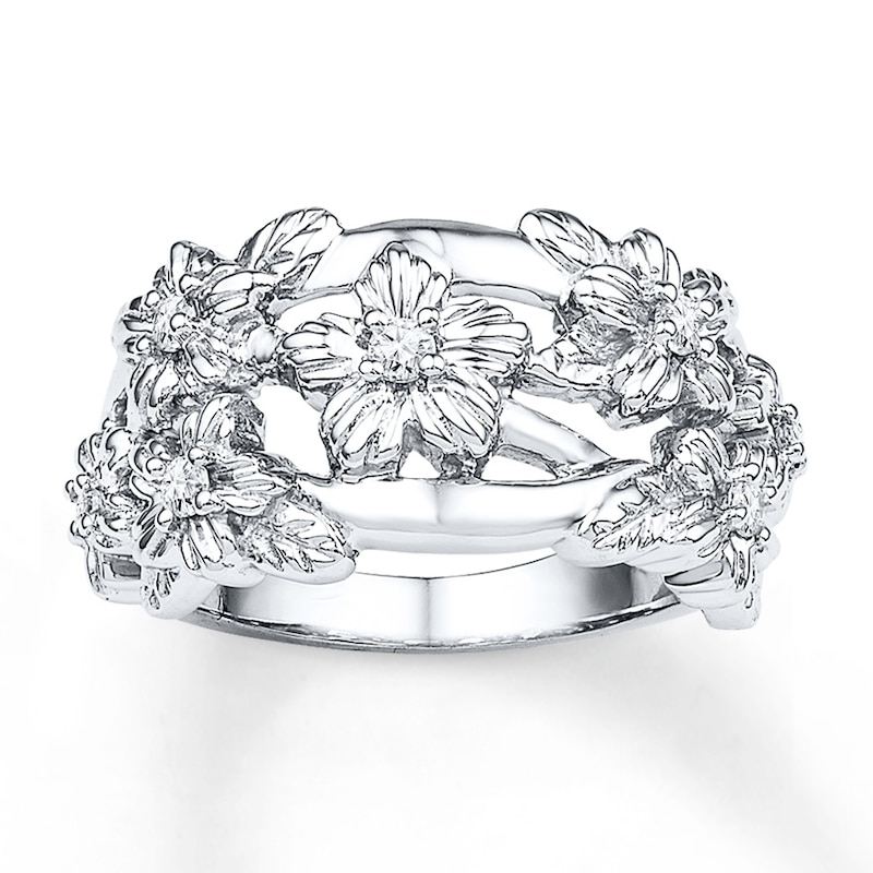 Main Image 1 of Flower Ring 1/6 ct tw Diamonds Sterling Silver