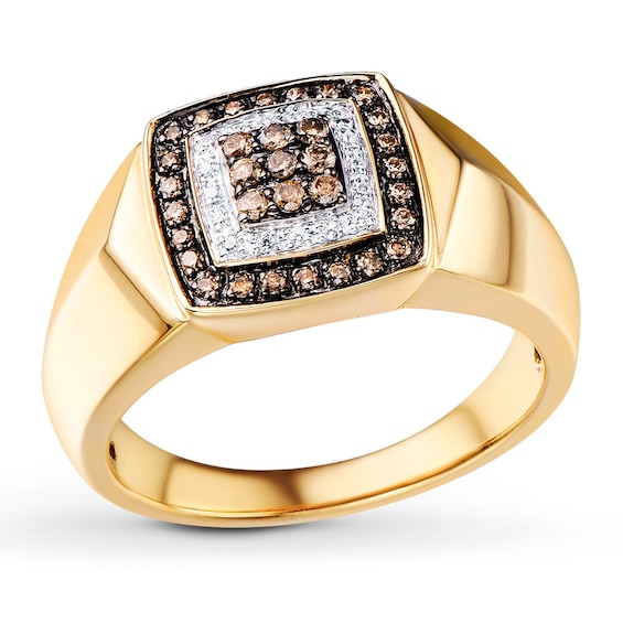 Men's Brown Diamond Ring 1/3 ct tw 10K Yellow Gold