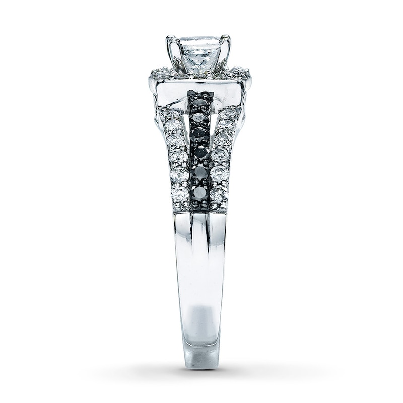 Black & White Diamond Engagement Ring 7/8 ct tw Princess-cut 14K White Gold