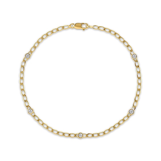 Diamond Curb Chain Station Bracelet 1/6 ct tw 10K Yellow Gold 7.5”