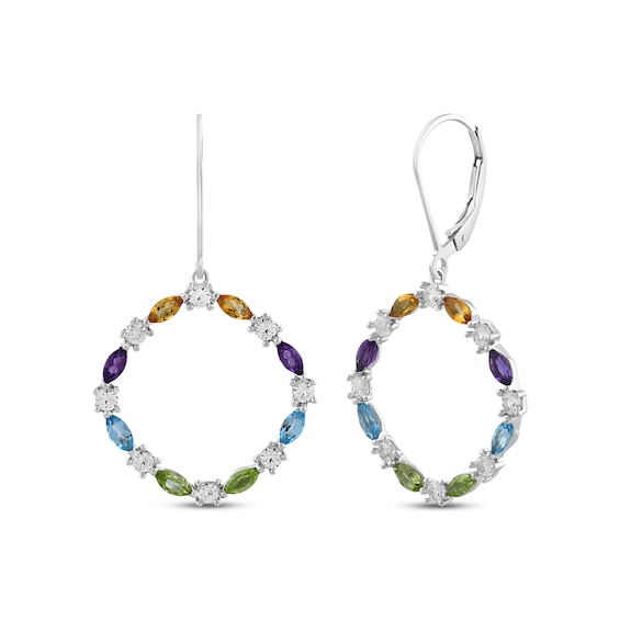 Marquise & Round-Cut Multi-Stone Circle Drop Earrings Sterling Silver