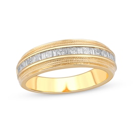 Men's Square & Baguette-Cut Diamond Channel Wedding Band 3/4 ct tw 10K Yellow Gold