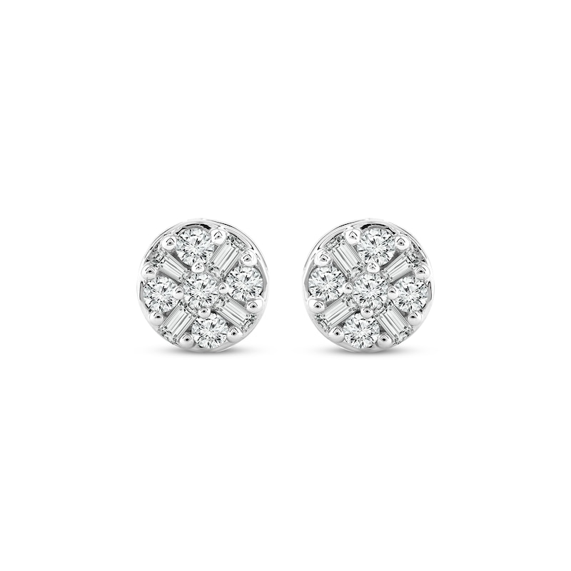 Main Image 2 of Baguette & Round-Cut Diamond Round Stud Earrings 1/3 ct tw 10K White Gold