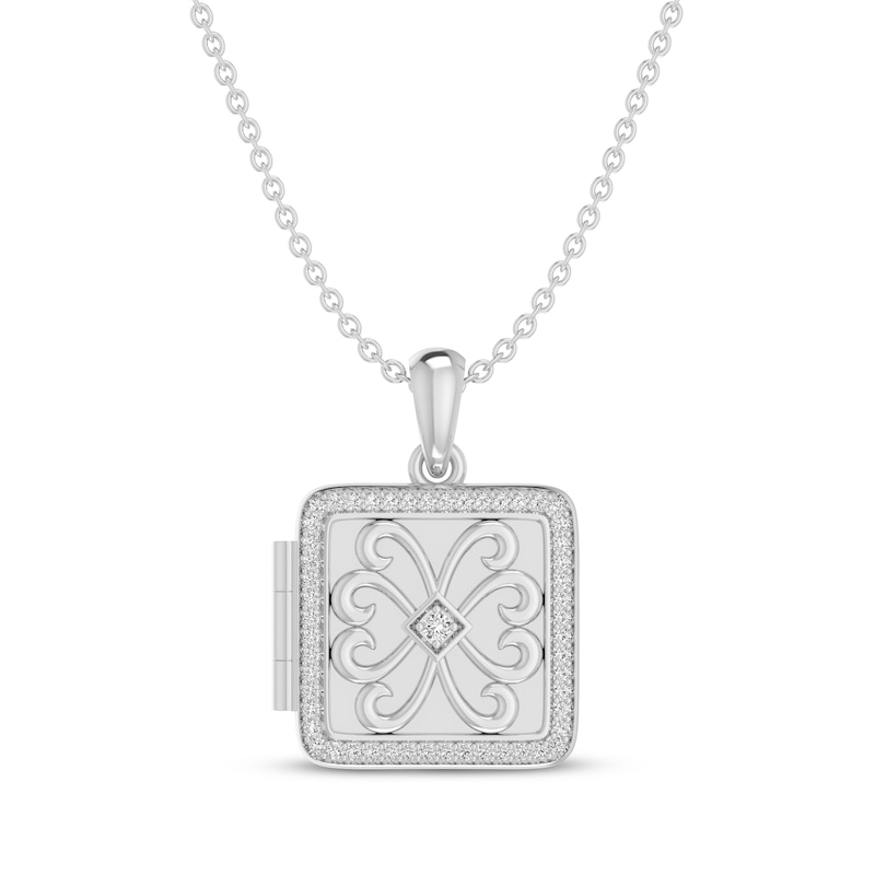 Main Image 1 of Diamond Square Locket 1/15 ct tw Sterling Silver 18&quot;