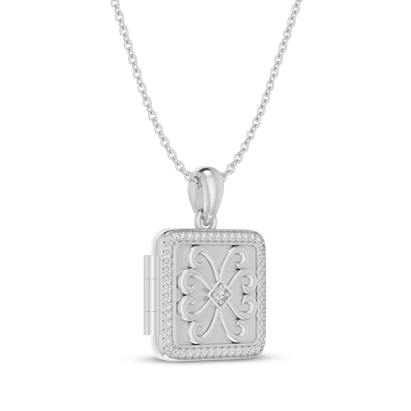 Main Image 2 of Diamond Square Locket 1/15 ct tw Sterling Silver 18&quot;