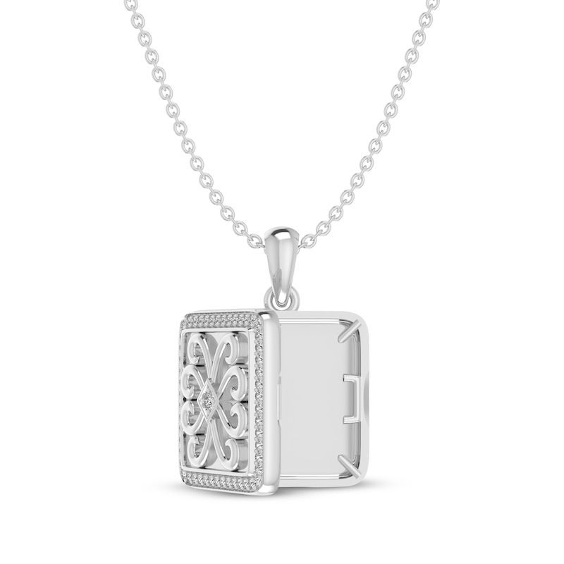 Main Image 4 of Diamond Square Locket 1/15 ct tw Sterling Silver 18&quot;