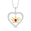 Thumbnail Image 1 of Lab-Created Ruby & White Lab-Created Sapphire Heart & Crown Necklace Sterling Silver & 14K Yellow Gold 18&quot;