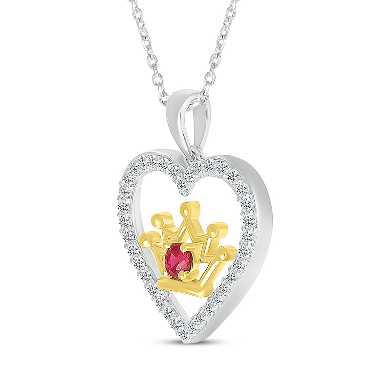 Main Image 2 of Lab-Created Ruby & White Lab-Created Sapphire Heart & Crown Necklace Sterling Silver & 14K Yellow Gold 18&quot;