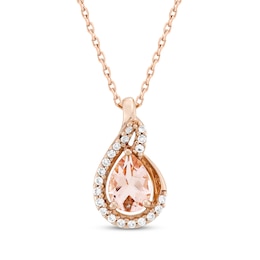 Pear-Shaped Morganite & White Lab-Created Sapphire Necklace 10K Rose Gold 18&quot;