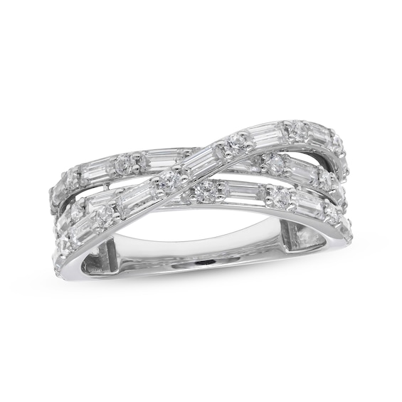 Lab-Created Diamonds by KAY Baguette & Round-Cut Crossover Ring 1 ct tw 10K White Gold