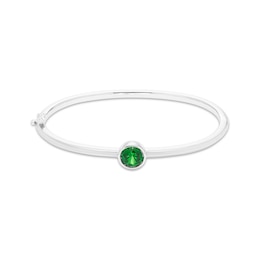 Lab-Created Emerald Solitaire Bezel Bangle Bracelet Sterling Silver