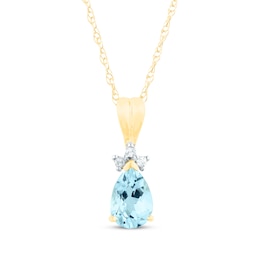 Pear-Shaped Aquamarine & Diamond Accent Necklace 10K Yellow Gold 18&quot;