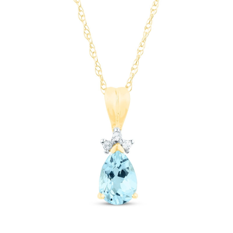 Main Image 1 of Pear-Shaped Aquamarine & Diamond Accent Necklace 10K Yellow Gold 18&quot;