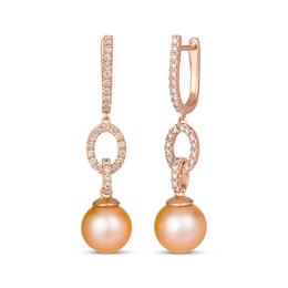 Le Vian Pink Cultured Pearl Hoop Drop Earrings 1/2 ct tw 14K Strawberry Gold