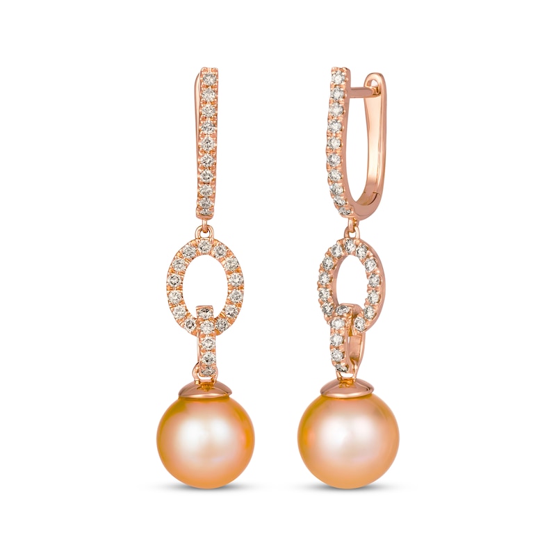 Main Image 1 of Le Vian Pink Cultured Pearl Hoop Drop Earrings 1/2 ct tw 14K Strawberry Gold