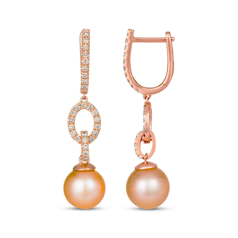 Main Image 3 of Le Vian Pink Cultured Pearl Hoop Drop Earrings 1/2 ct tw 14K Strawberry Gold