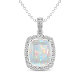Cushion-Cut Lab-Created Opal & White Lab-Created Sapphire Necklace Sterling Silver 18&quot;