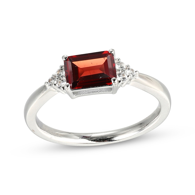 Main Image 1 of Emerald-Cut Garnet & White Lab-Created Sapphire Ring Sterling Silver