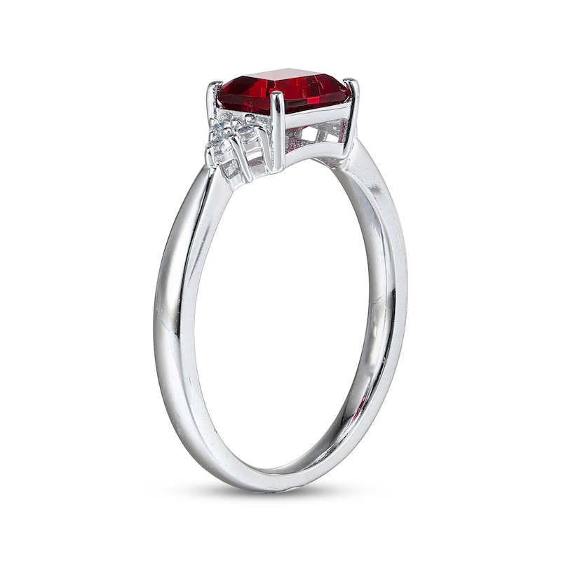 Main Image 2 of Emerald-Cut Garnet & White Lab-Created Sapphire Ring Sterling Silver