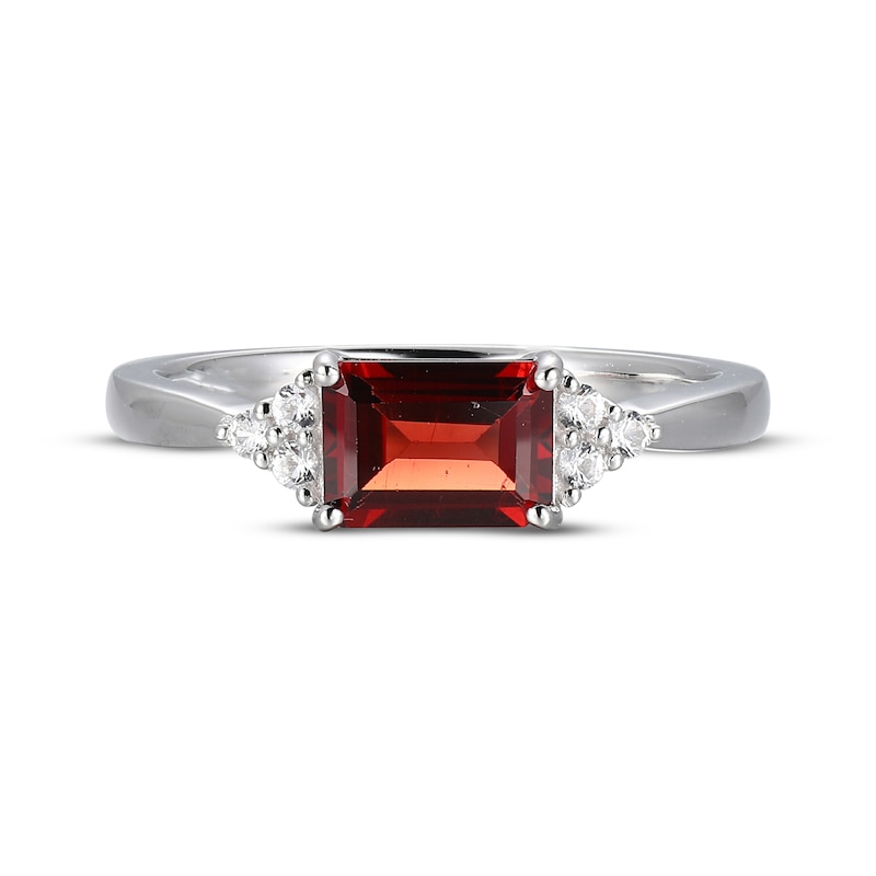 Main Image 3 of Emerald-Cut Garnet & White Lab-Created Sapphire Ring Sterling Silver