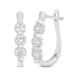 Diamond Three-Stone Hoop Earrings 1/2 ct tw 14K White Gold