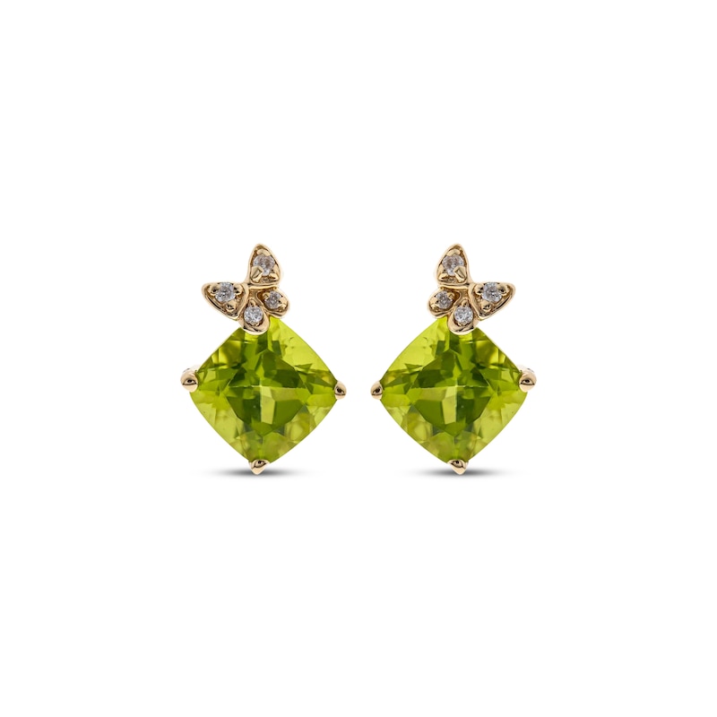 Main Image 2 of Cushion-Cut Peridot & Diamond Accent Butterfly Stud Earrings 10K Yellow Gold