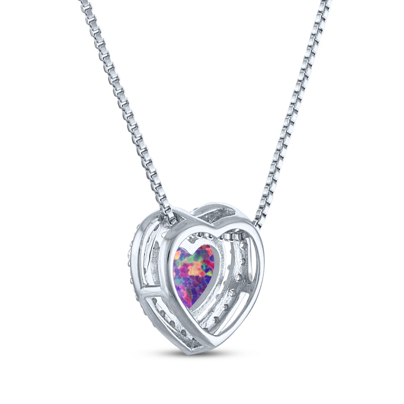 Main Image 3 of Heart-Shaped Lavender Lab-Created Opal & White Lab-Created Sapphire Necklace Sterling Silver 18&quot;