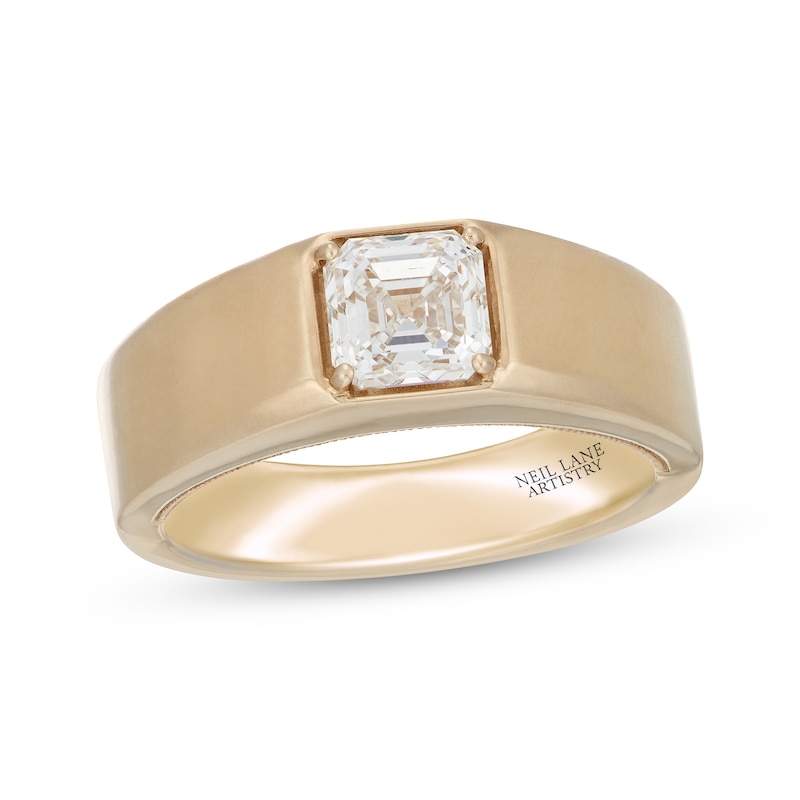 Main Image 1 of Men's Neil Lane Artistry Square Emerald-Cut Lab-Grown Diamond Solitaire Wedding Band 1-1/2 ct tw 14K Yellow Gold (F/VS2)