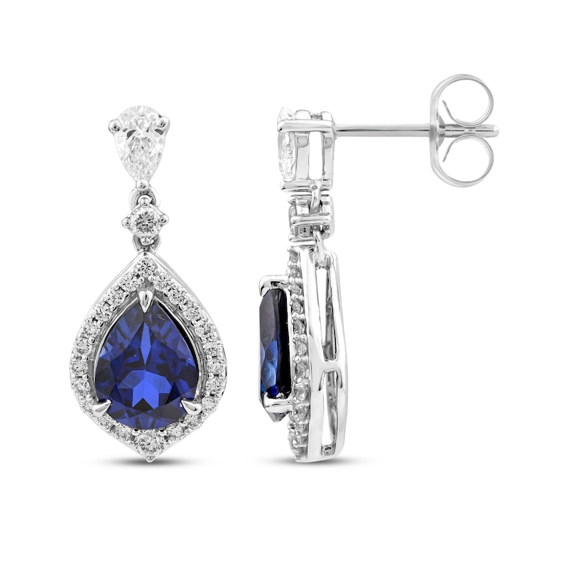 Main Image 1 of Pear-Shaped Blue Lab-Created Sapphire & Lab-Grown Diamond Drop Earrings 5/8 ct tw 14K White Gold