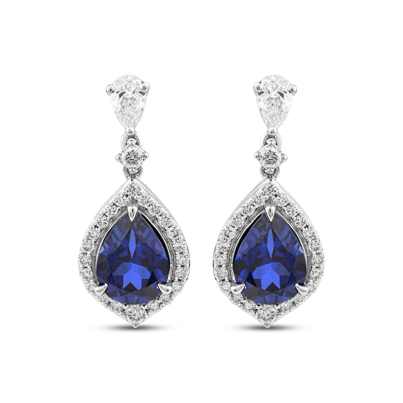 Main Image 2 of Pear-Shaped Blue Lab-Created Sapphire & Lab-Grown Diamond Drop Earrings 5/8 ct tw 14K White Gold