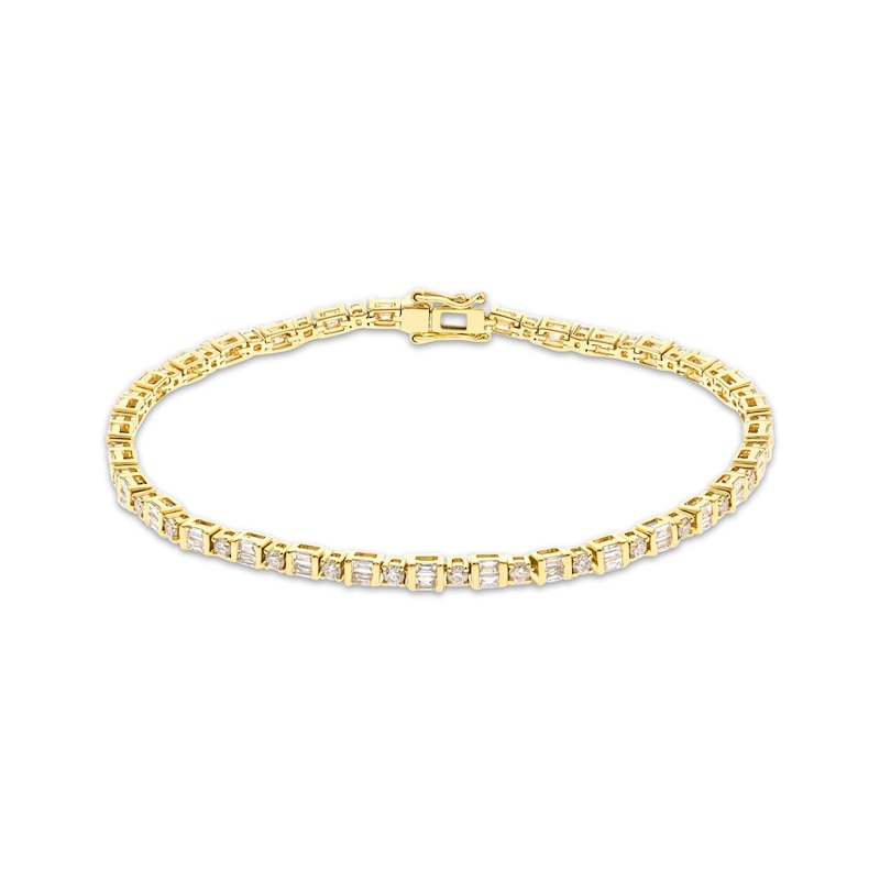 Main Image 1 of Baguette & Round-Cut Diamond Bracelet 3 ct tw 14K Yellow Gold 7&quot;