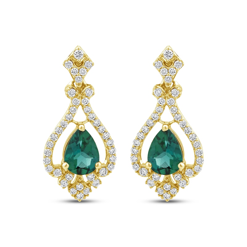 Main Image 2 of Lab-Grown Diamonds by KAY Pear-Shaped Lab-Created Emerald Drop Earrings 1/2 ct tw 14K Yellow Gold