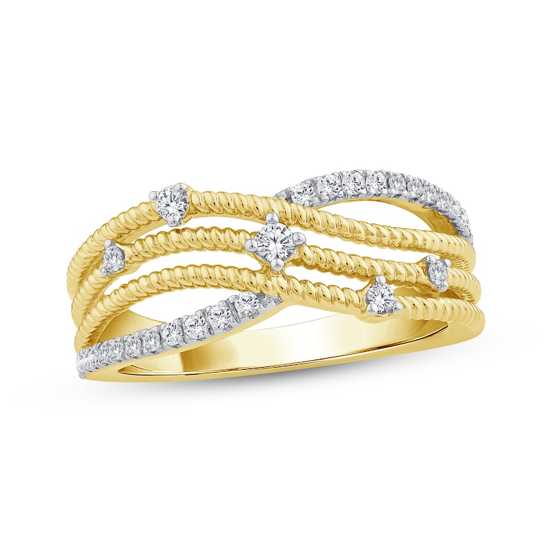 Main Image 1 of Threads of Love Diamond Multi-Row Crossover Ring 1/4 ct tw 10K Yellow Gold