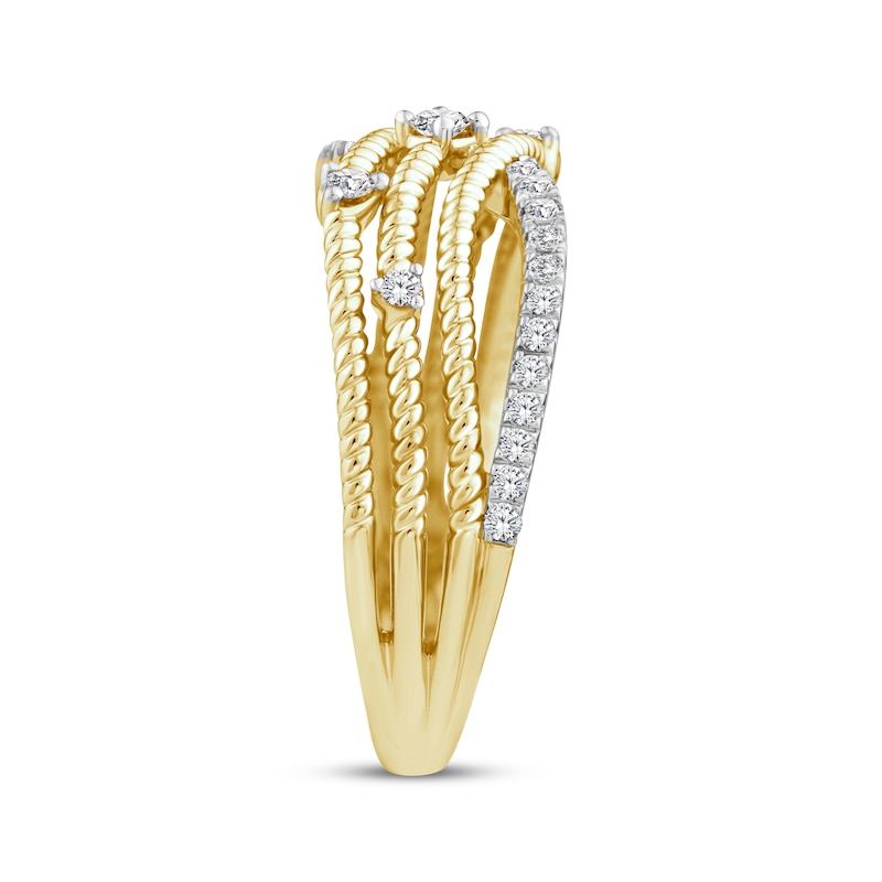 Main Image 2 of Threads of Love Diamond Multi-Row Crossover Ring 1/4 ct tw 10K Yellow Gold