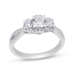 Round-Cut Diamond Three-Stone Engagement Ring 1 ct tw 14K White Gold