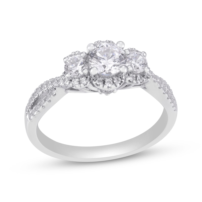 Main Image 1 of Round-Cut Diamond Three-Stone Engagement Ring 1 ct tw 14K White Gold